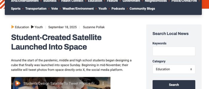 Student-Created Satellite Launched Into Space featured on Montgomery County Media
