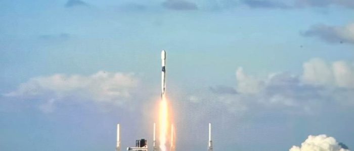 The SpaceX Falcon 9 rocket takes off from Cape Canaveral on Sunday, as seen on NASA’s livestream.