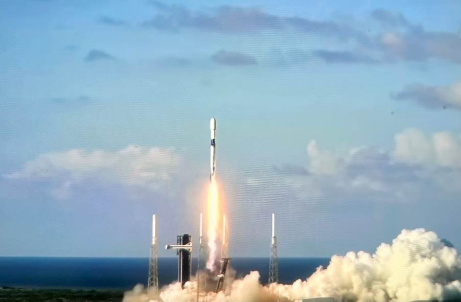 The SpaceX Falcon 9 rocket takes off from Cape Canaveral on Sunday, as seen on NASA’s livestream.